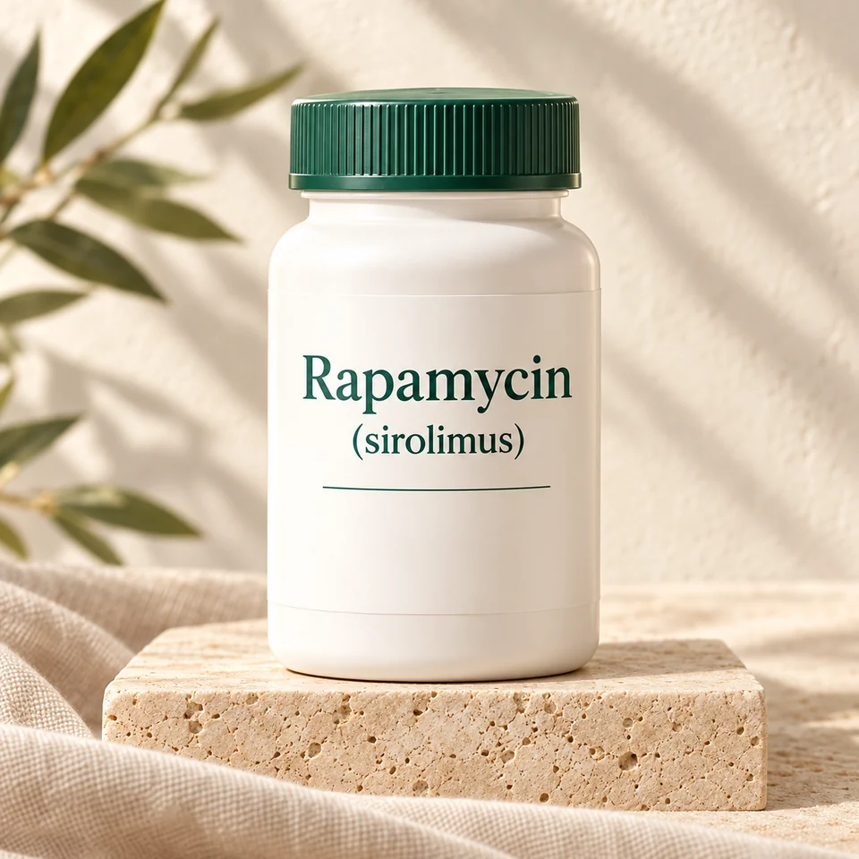 Illustrative aging treatment containers on stone and linen.