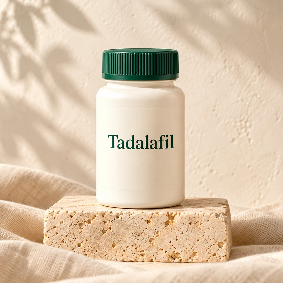 Illustrative ed treatment containers on stone and linen.